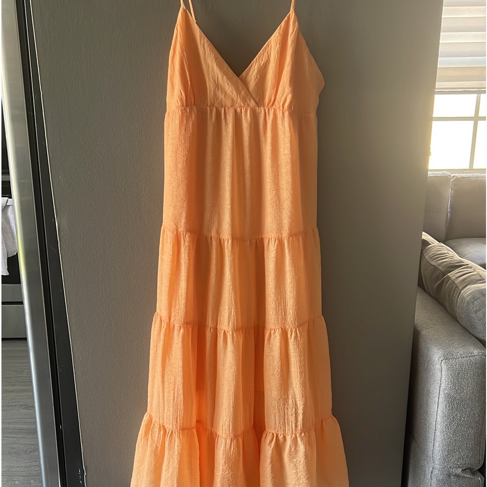 Wayf tiered orange light and airy maxi dress size large summer spring